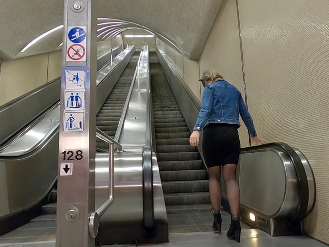 Public Piss Parade # 3. On the escalator in the subway